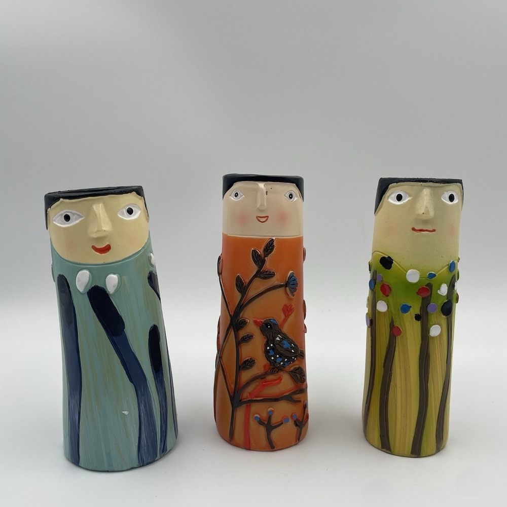 Bohemian Family Bud Vases set of 3 Bird Branches Boho Art Shelf‎ Decor Whimsical